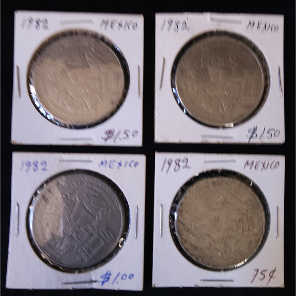Vintage 1982 Mexico 50 Pesos Coyolxauhqui Aztec Moon Goddess 4 Mexican Coins